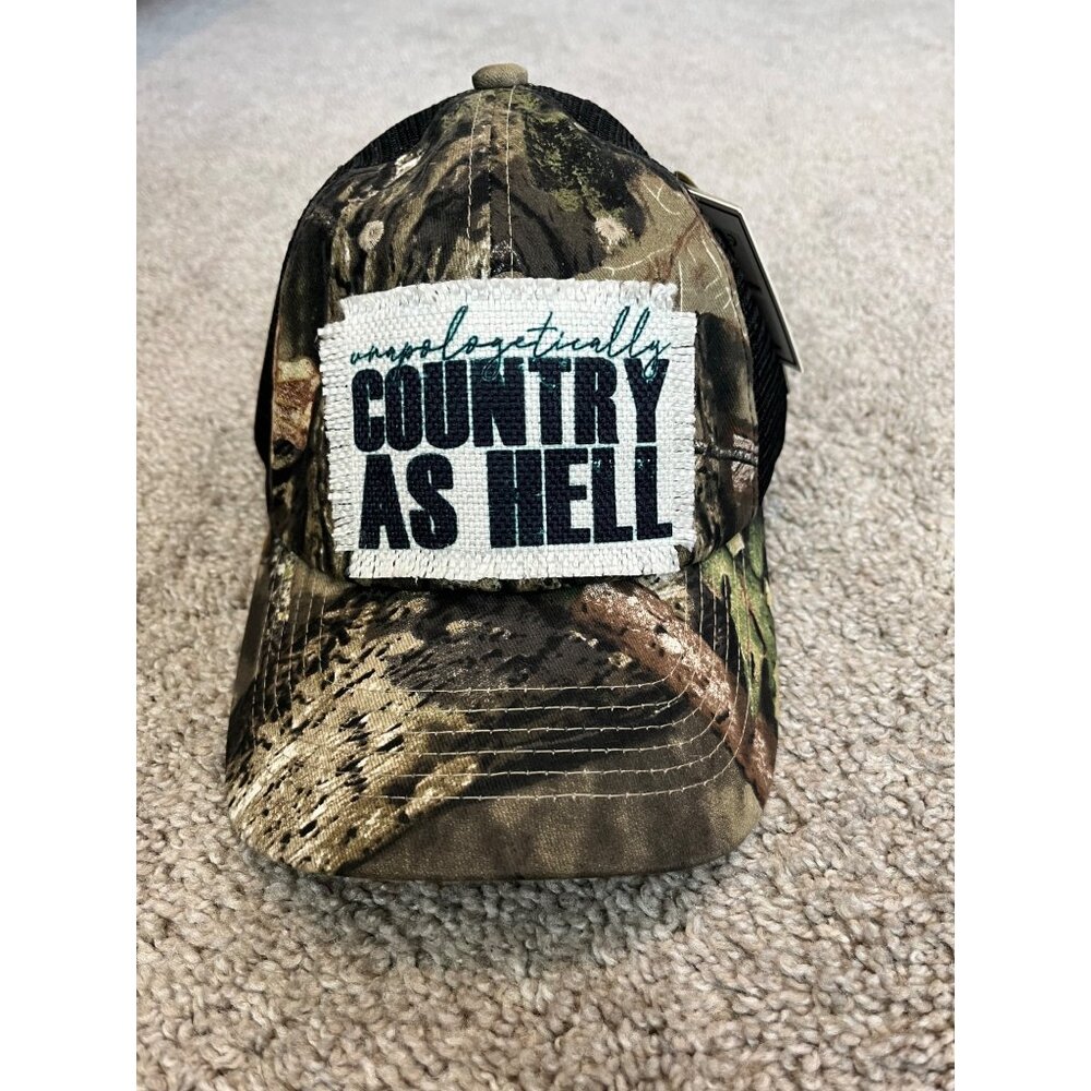 Mossy Oak Country As Hell Camo Ponytail Ball Cap By CC Mesh Crisscross Elastic